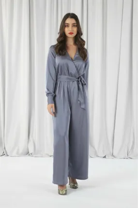 Double Second Lux Satin Wrap Jumpsuit