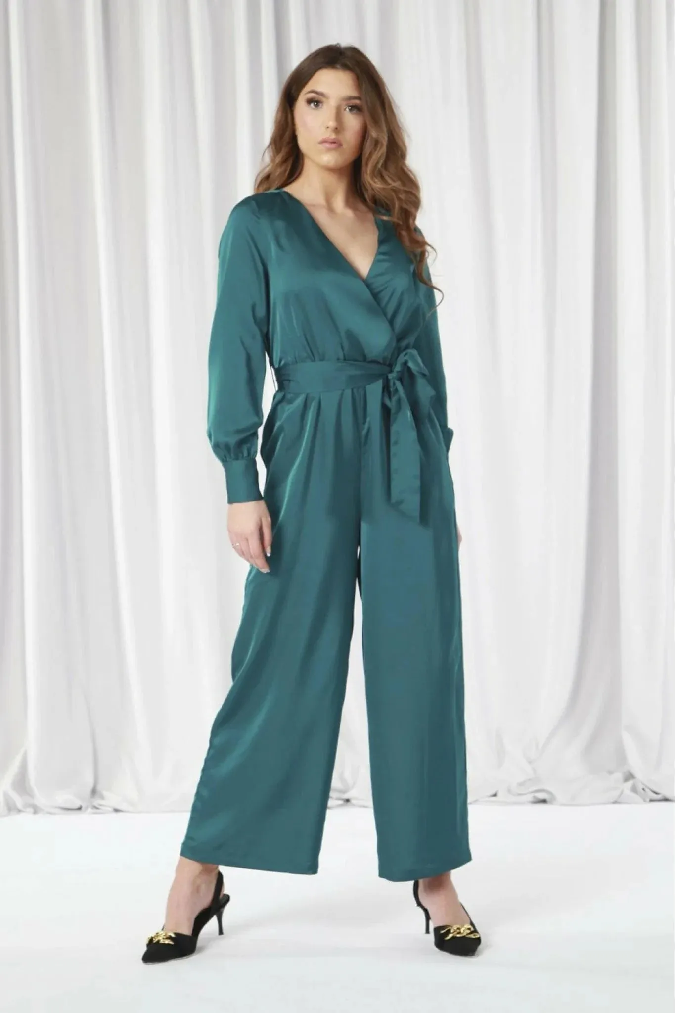 Double Second Lux Satin Wrap Jumpsuit