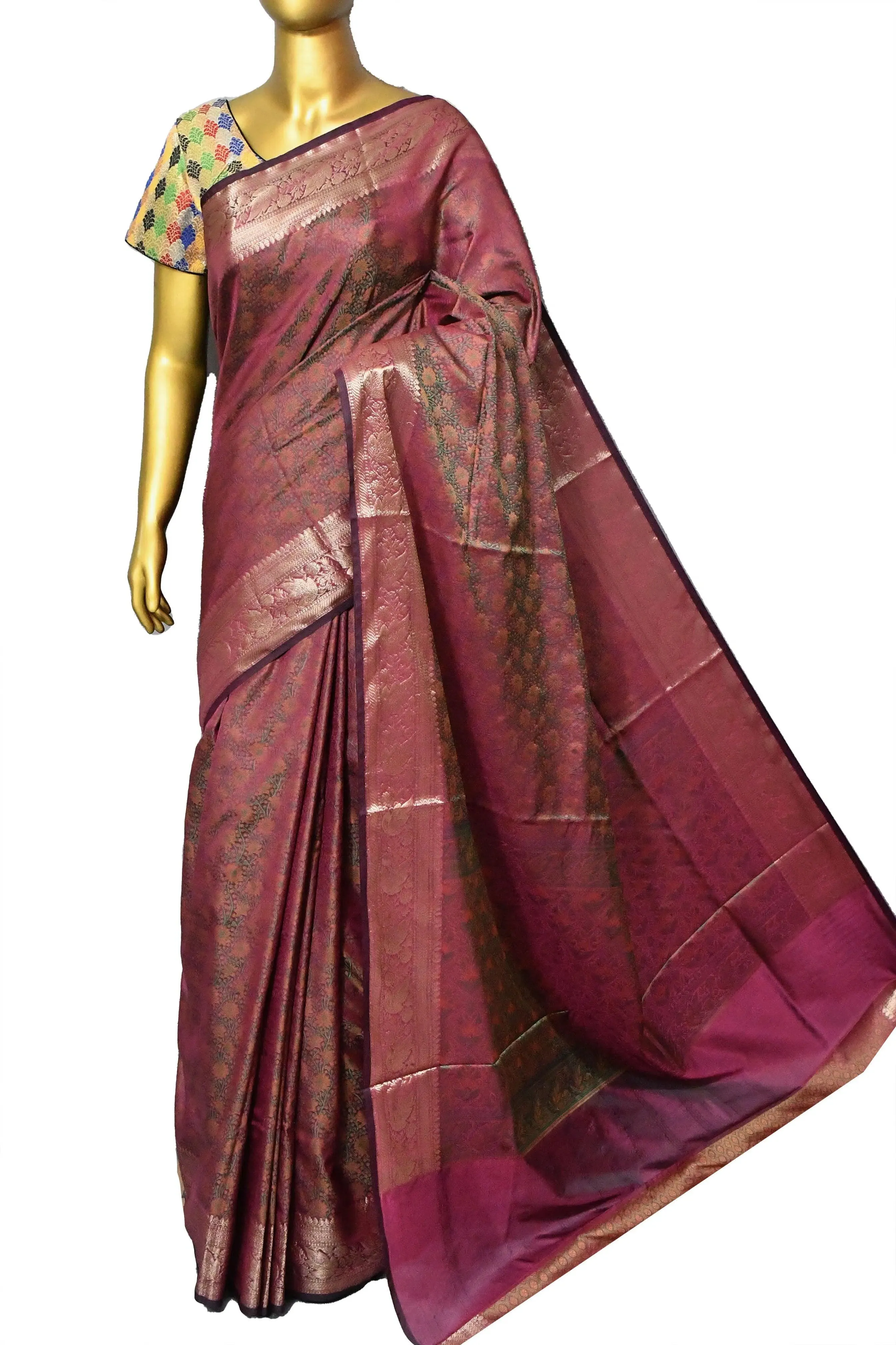 Dual Tone Magenta and Green Color Tanchoi Jamewar Saree