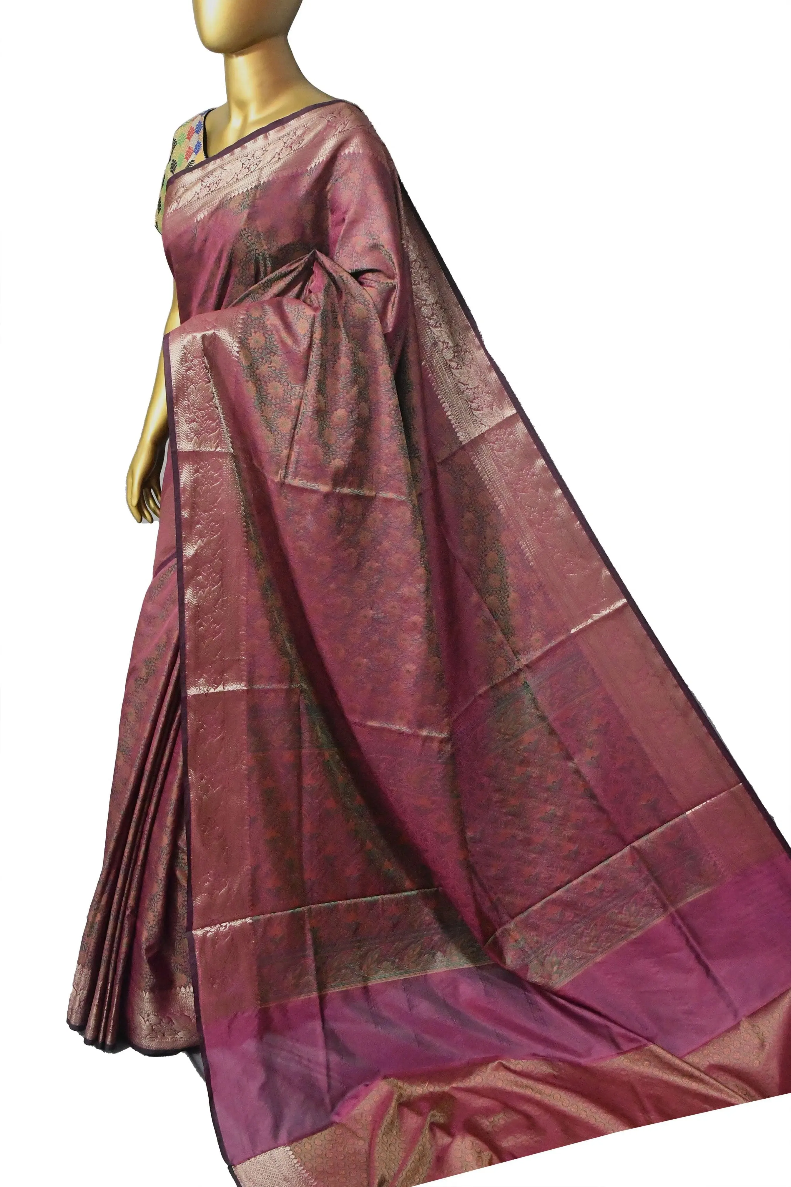 Dual Tone Magenta and Green Color Tanchoi Jamewar Saree