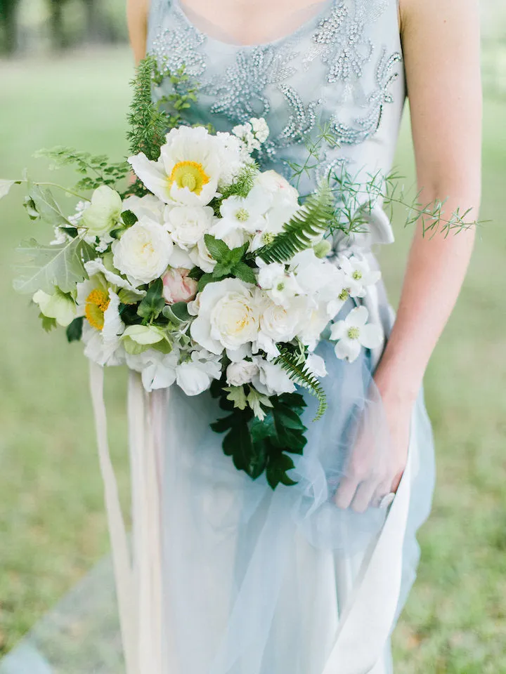 Dusty Blue Tulle Sparkly Rhinestone Scoop Backless Wedding Dresses,DB0150