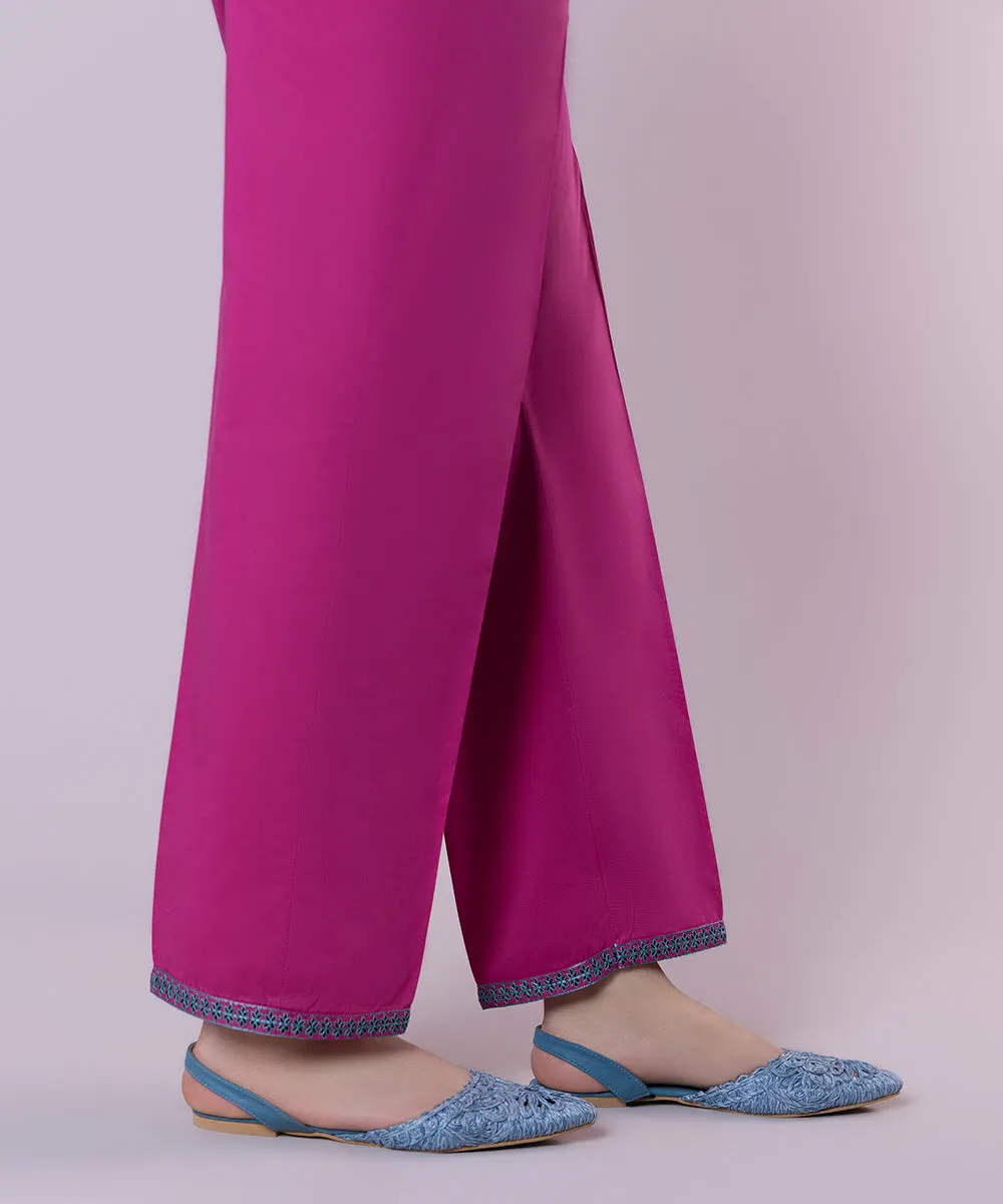 Embroidered Cotton Straight Pants