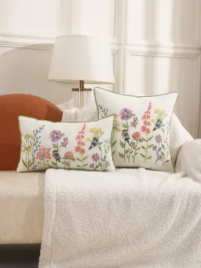 Embroidered Florals Pillow Cover