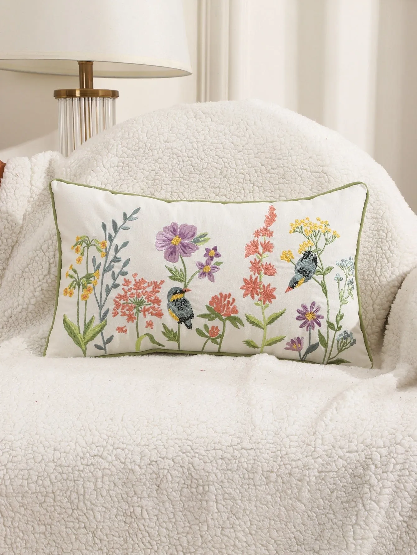 Embroidered Florals Pillow Cover