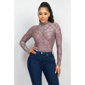 Embroidered Mock Neck Keyhole Bodysuit