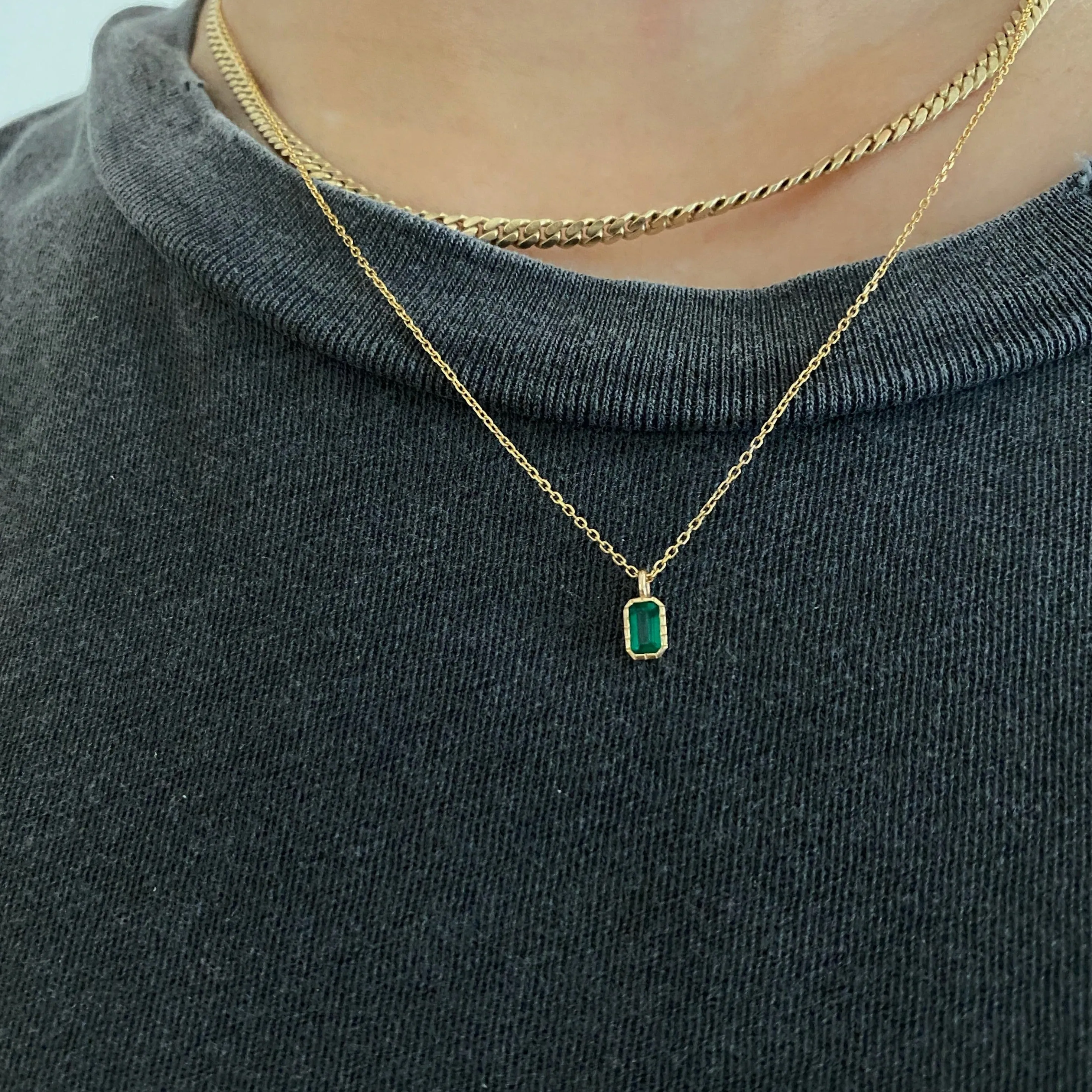 Emerald Cut Emerald Wisp Necklace