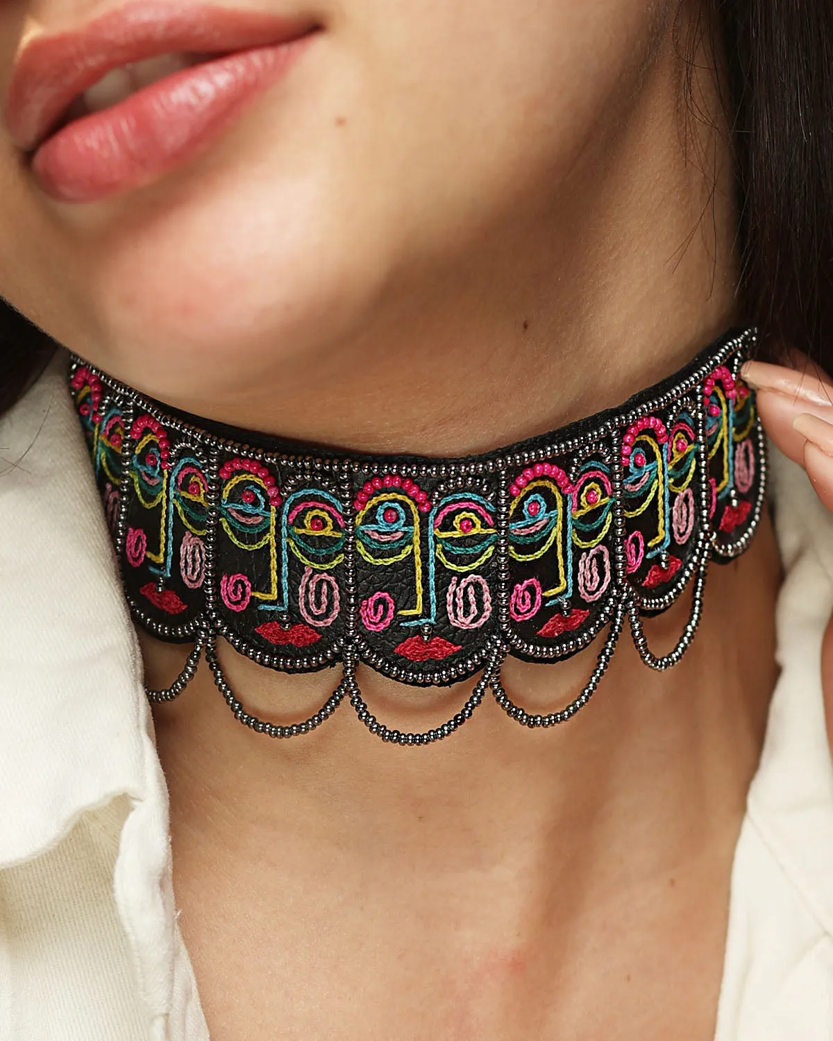 Face Hand Embroidered Choker