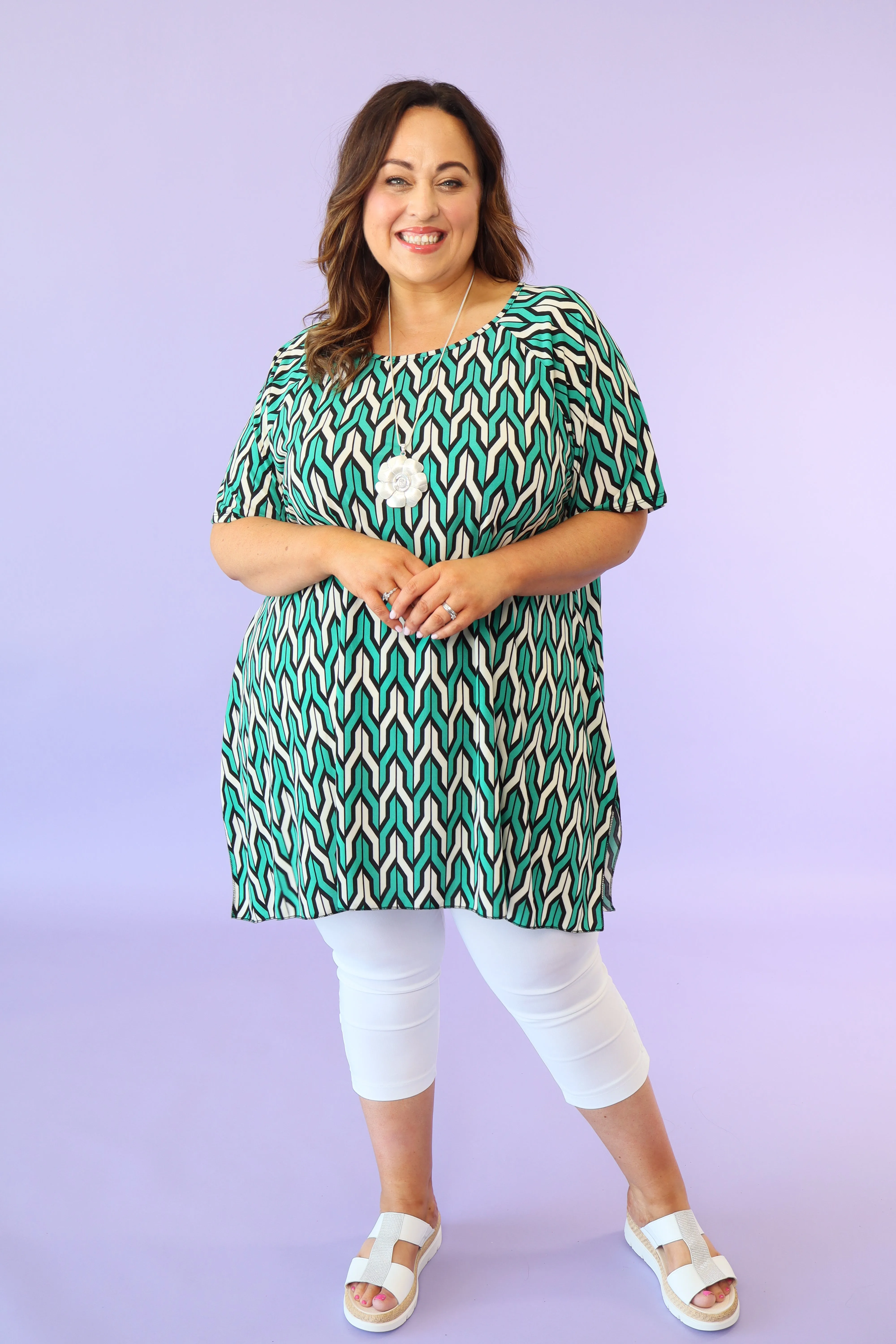 Fallon Tunic in Green Geo Print