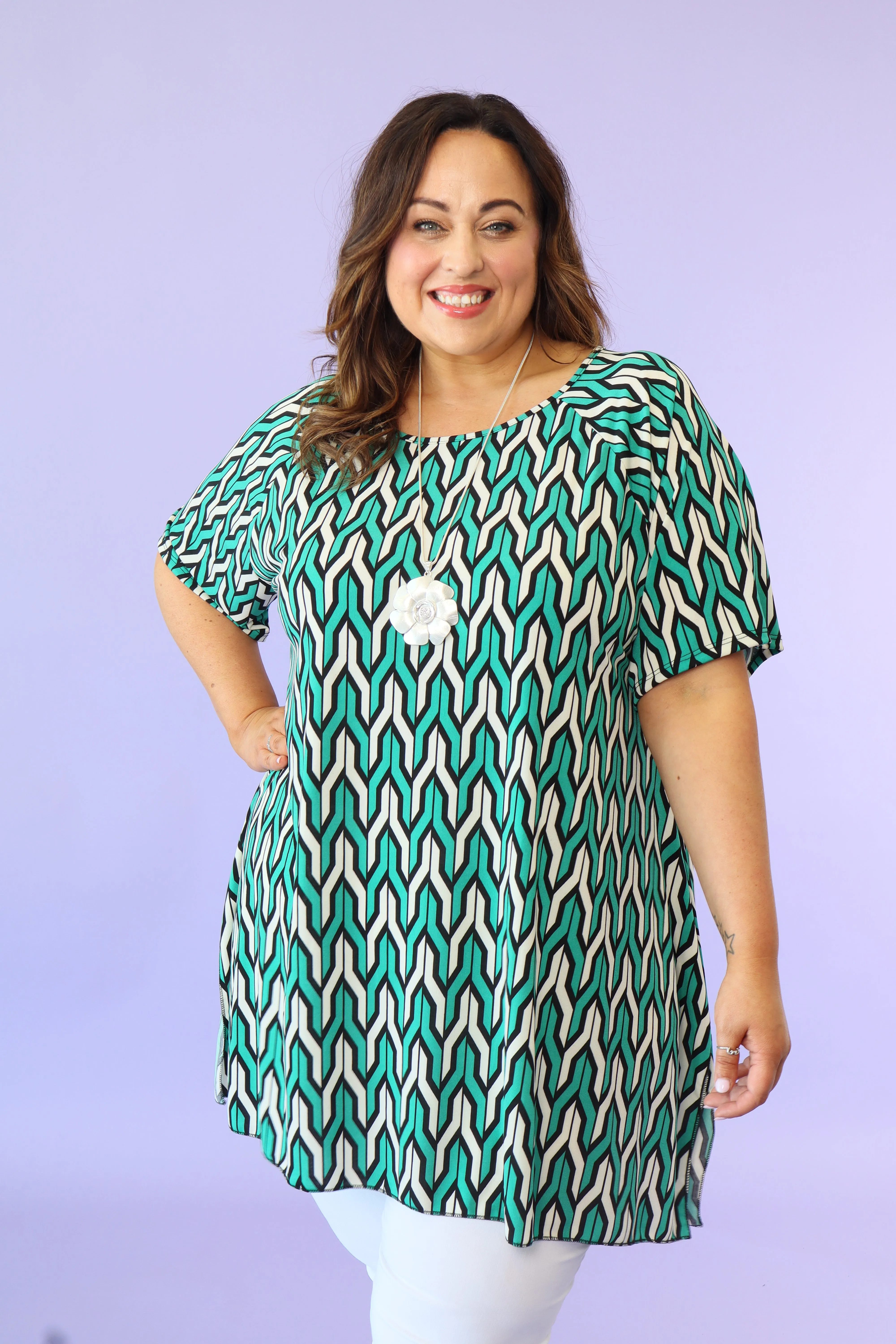 Fallon Tunic in Green Geo Print