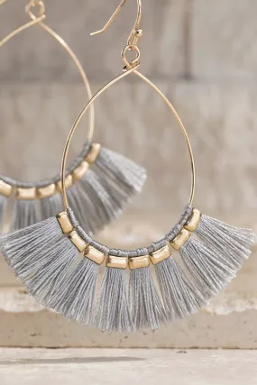 Fine Thread Fringe Earrings - Grey