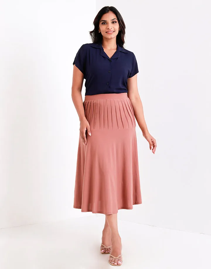 Flared Pleated Midi Skirt