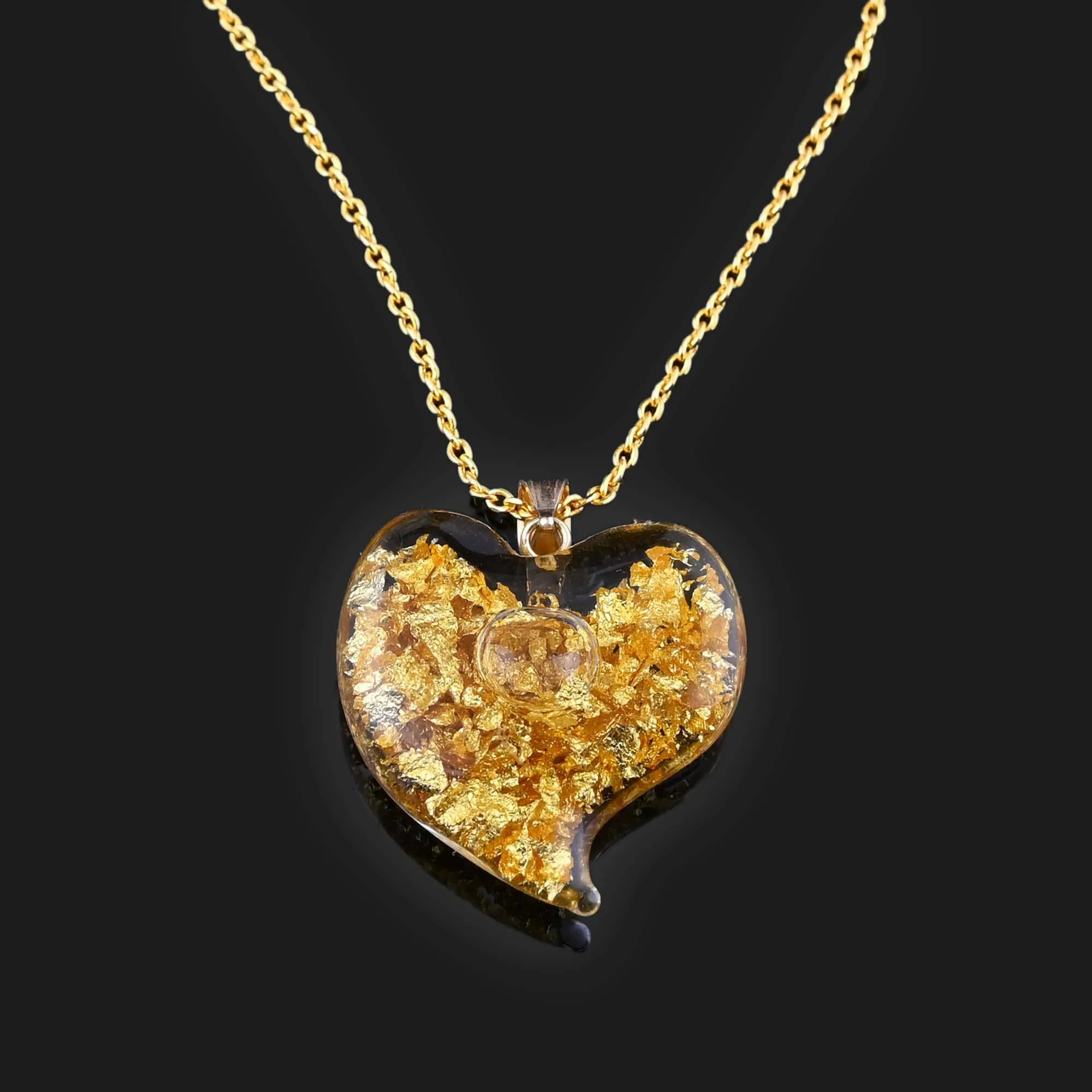 Floating Gold Flakes Witches Heart Pendant in 14K Gold