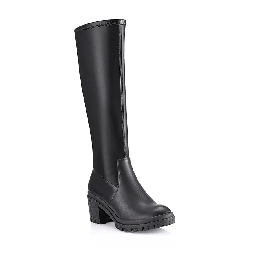 Genna Knee High Boots - Black Stretch