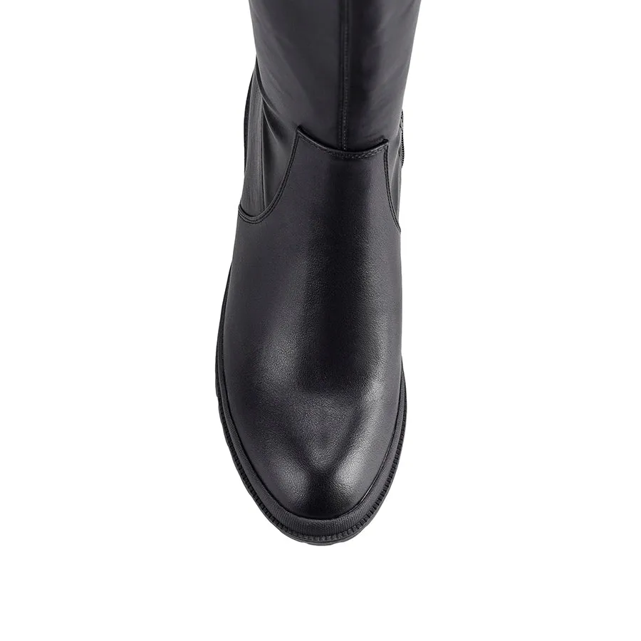 Genna Knee High Boots - Black Stretch