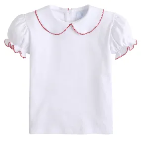 Girl's Short Sleeve Peter Pan Blouse - Red