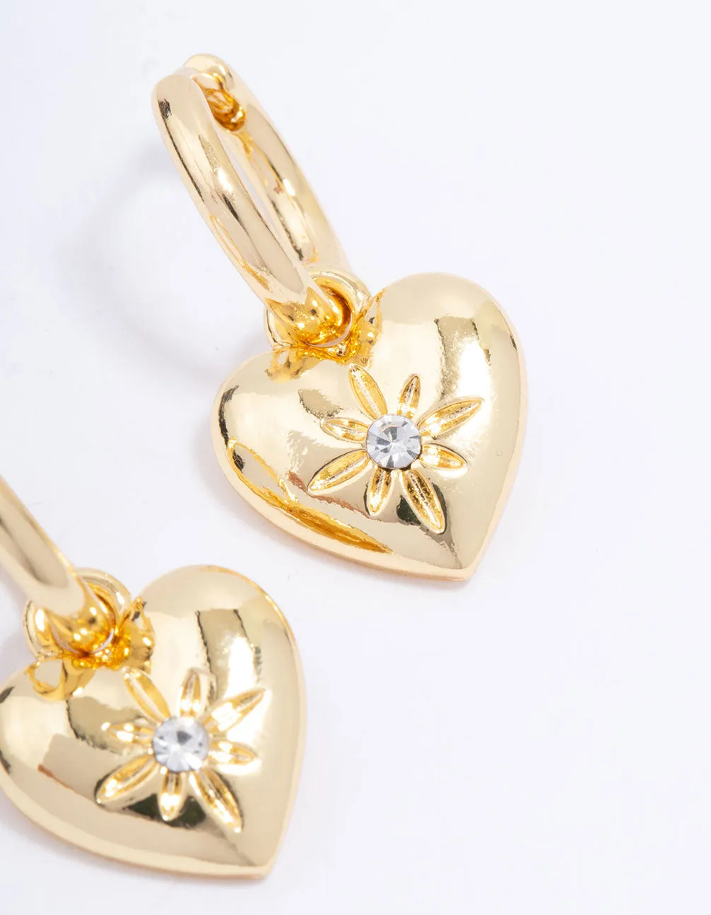 Gold Plated Diamante Heart Huggie Hoop Earrings