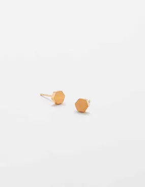 Gold Solid Hexagon Stud Earrings