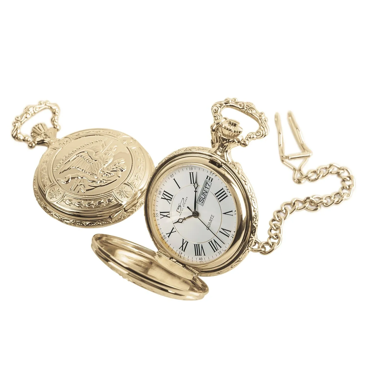 Golden Flying Eagle Hunter Pocket Watch & Chain