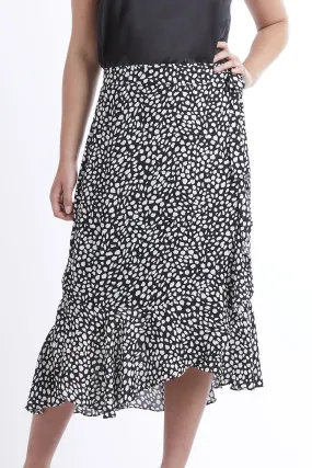 Gratitude Wrap Black Animal Spot Skirt