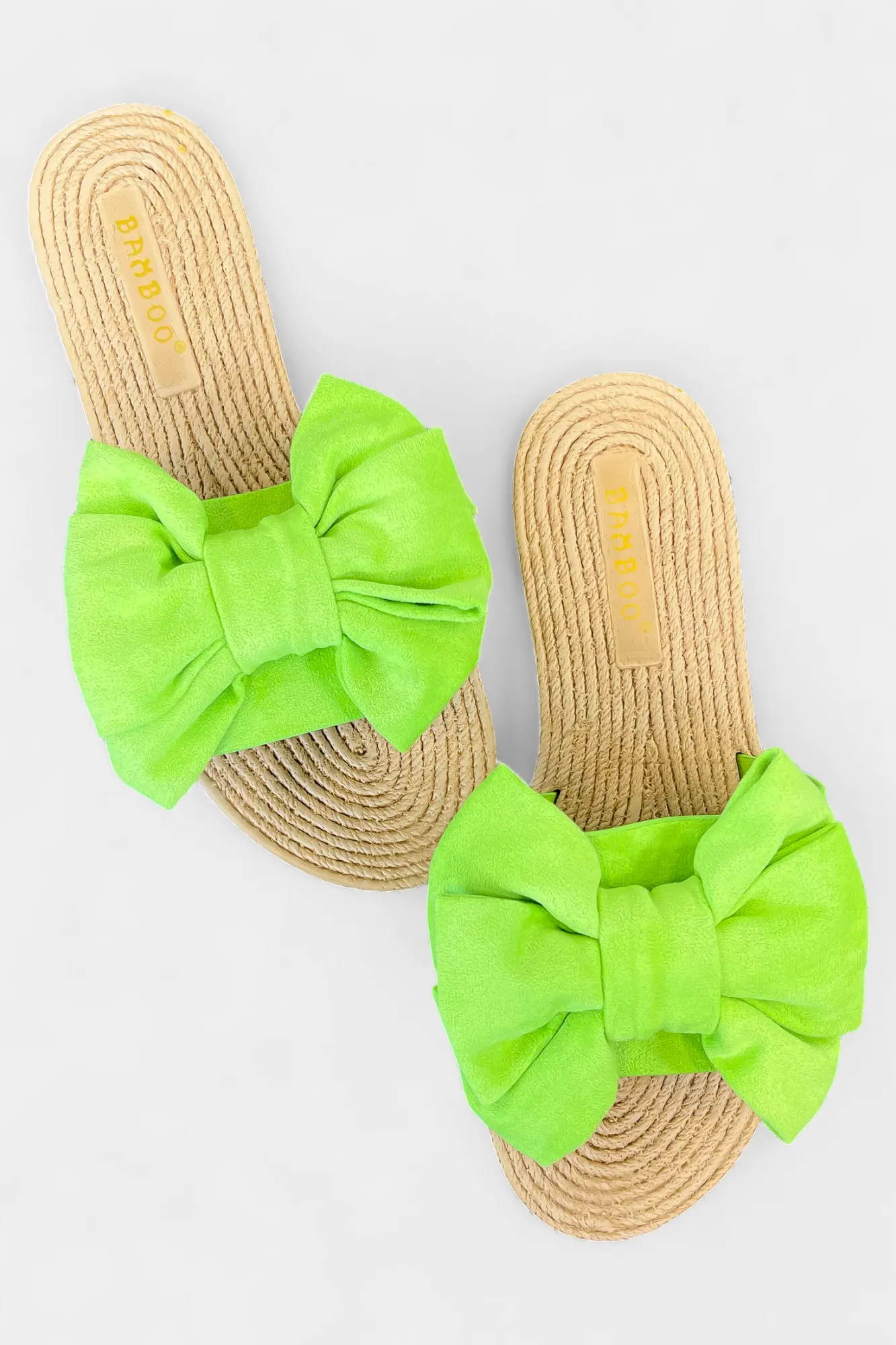 Green Suede Bow Slip On Sandals