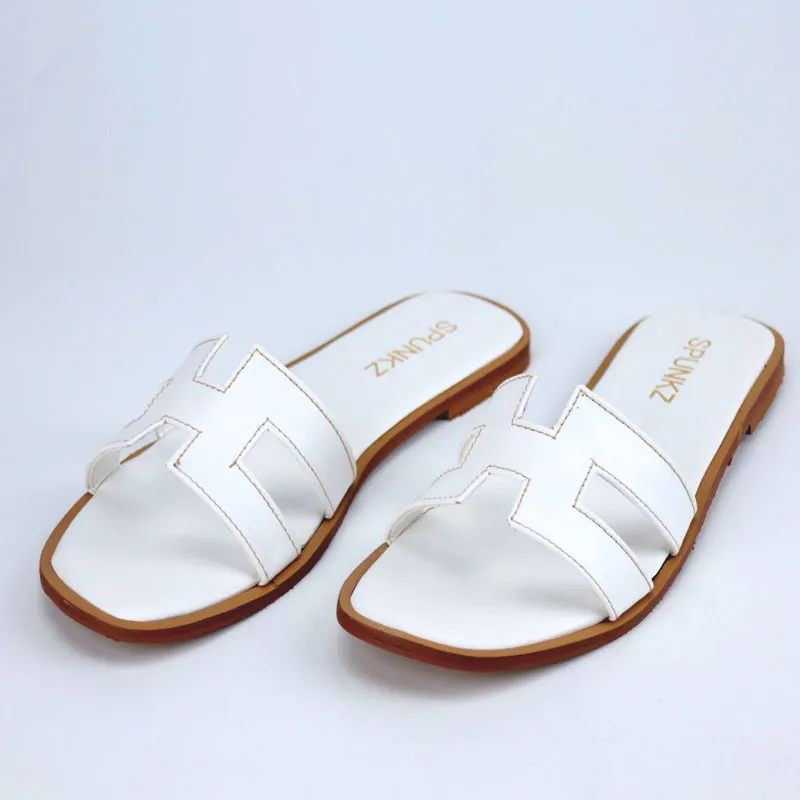 H Strap Leather Flat Casual Sandals