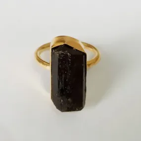 Handmade Black Tourmaline Gemstone Gold Plated Stacking Ring