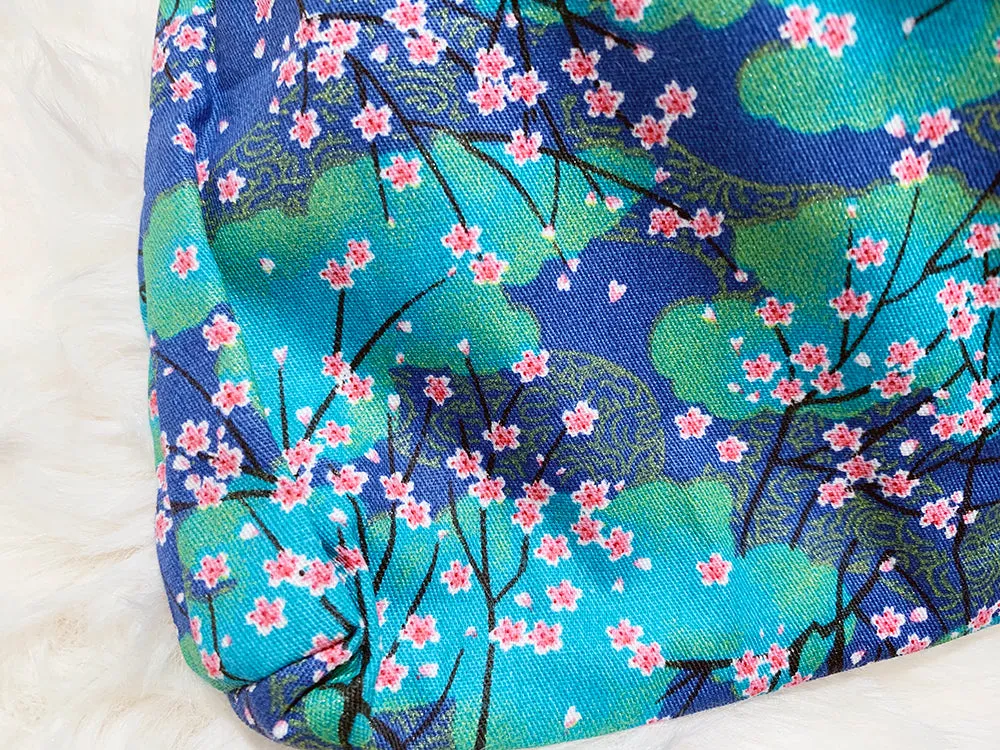 Handmade Japanese Knot bag - Green Floral *Size S*