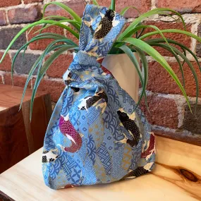 Handmade Japanese Knot bag - Koi Blue *Size S*