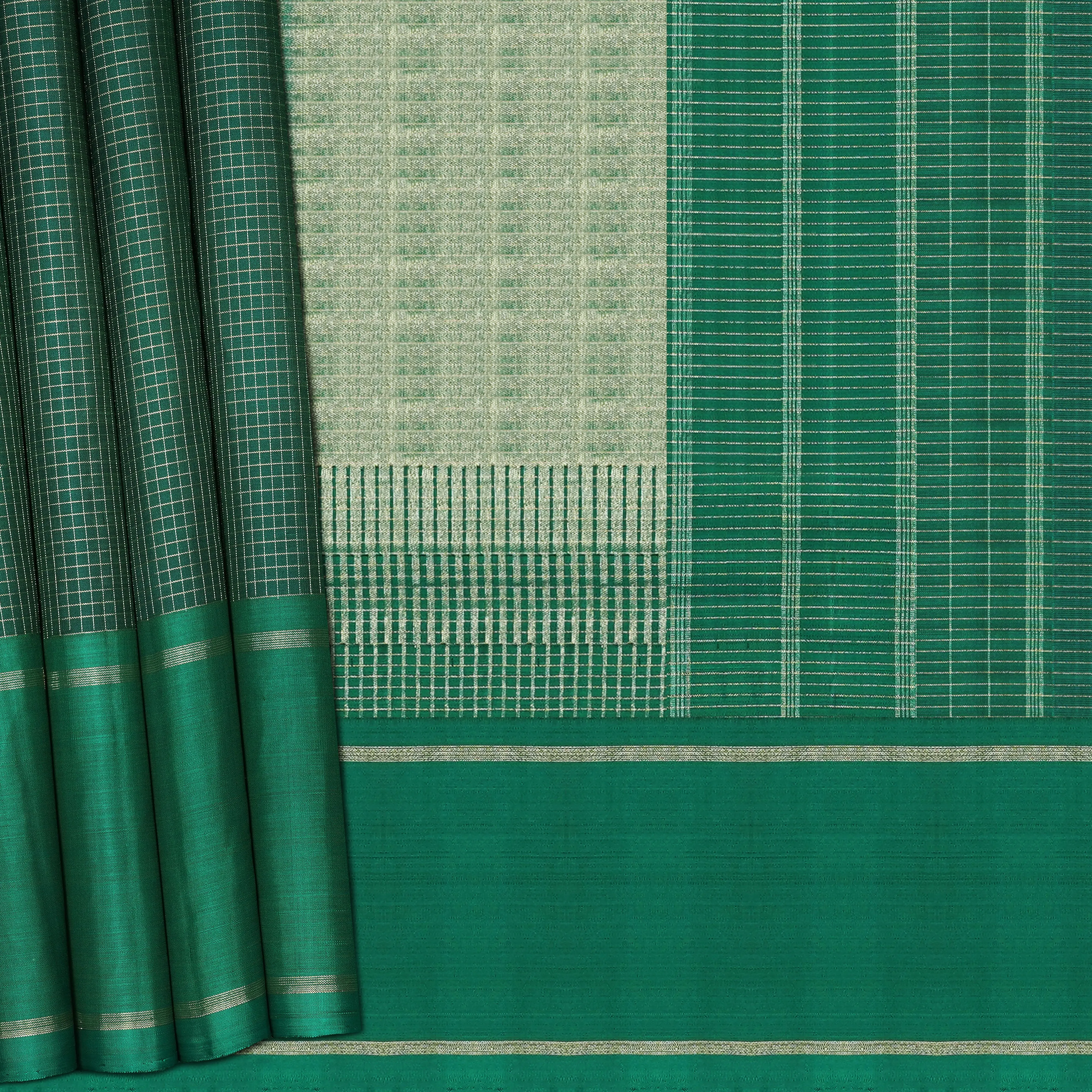 Handwoven Green Kanjivaram Silk Saree - 2057T009607DSC