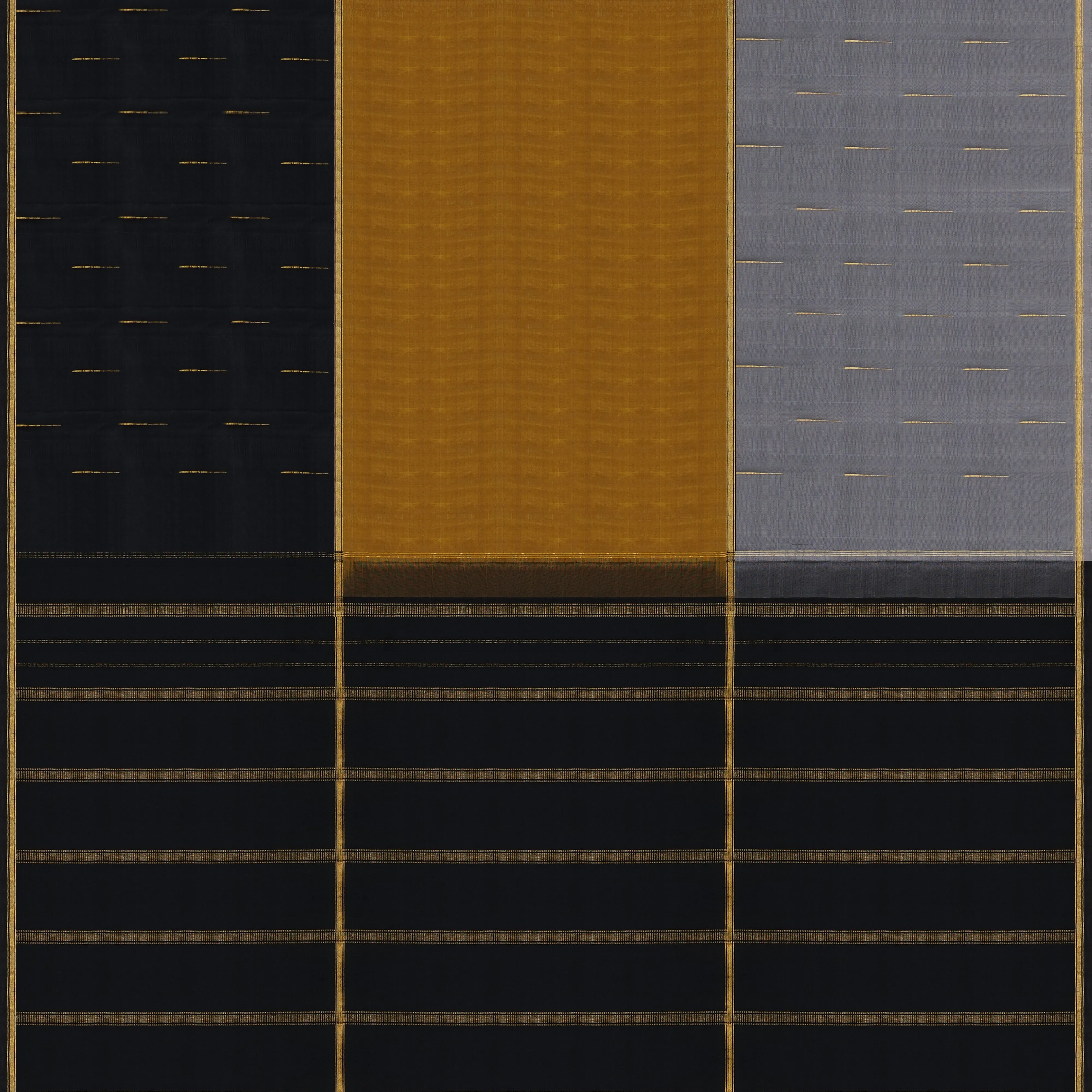 Handwoven Mustard, Grey, and black Kanjivaram Silk Saree - 1925T008995DSC