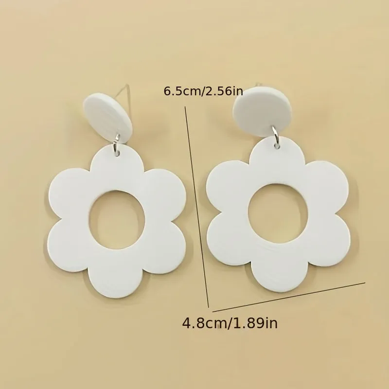 Hollow Flower Design Dangle Earrings Elegant Sexy Style Acrylic Jewelry Delicate Female Gift