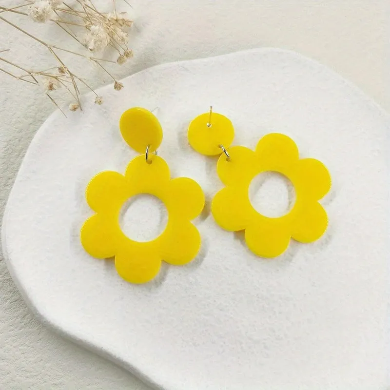 Hollow Flower Design Dangle Earrings Elegant Sexy Style Acrylic Jewelry Delicate Female Gift