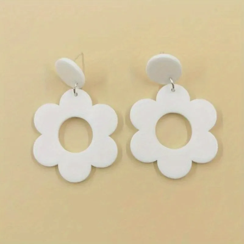 Hollow Flower Design Dangle Earrings Elegant Sexy Style Acrylic Jewelry Delicate Female Gift