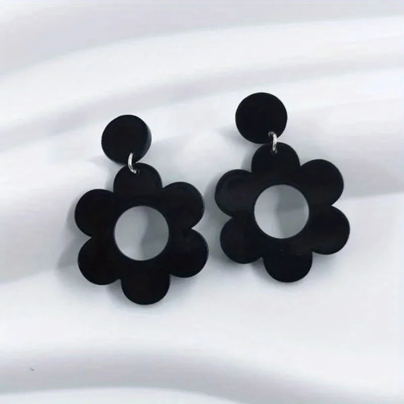 Hollow Flower Design Dangle Earrings Elegant Sexy Style Acrylic Jewelry Delicate Female Gift