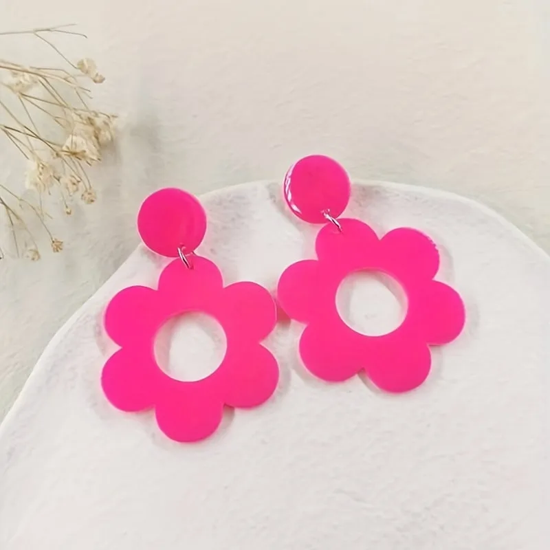 Hollow Flower Design Dangle Earrings Elegant Sexy Style Acrylic Jewelry Delicate Female Gift