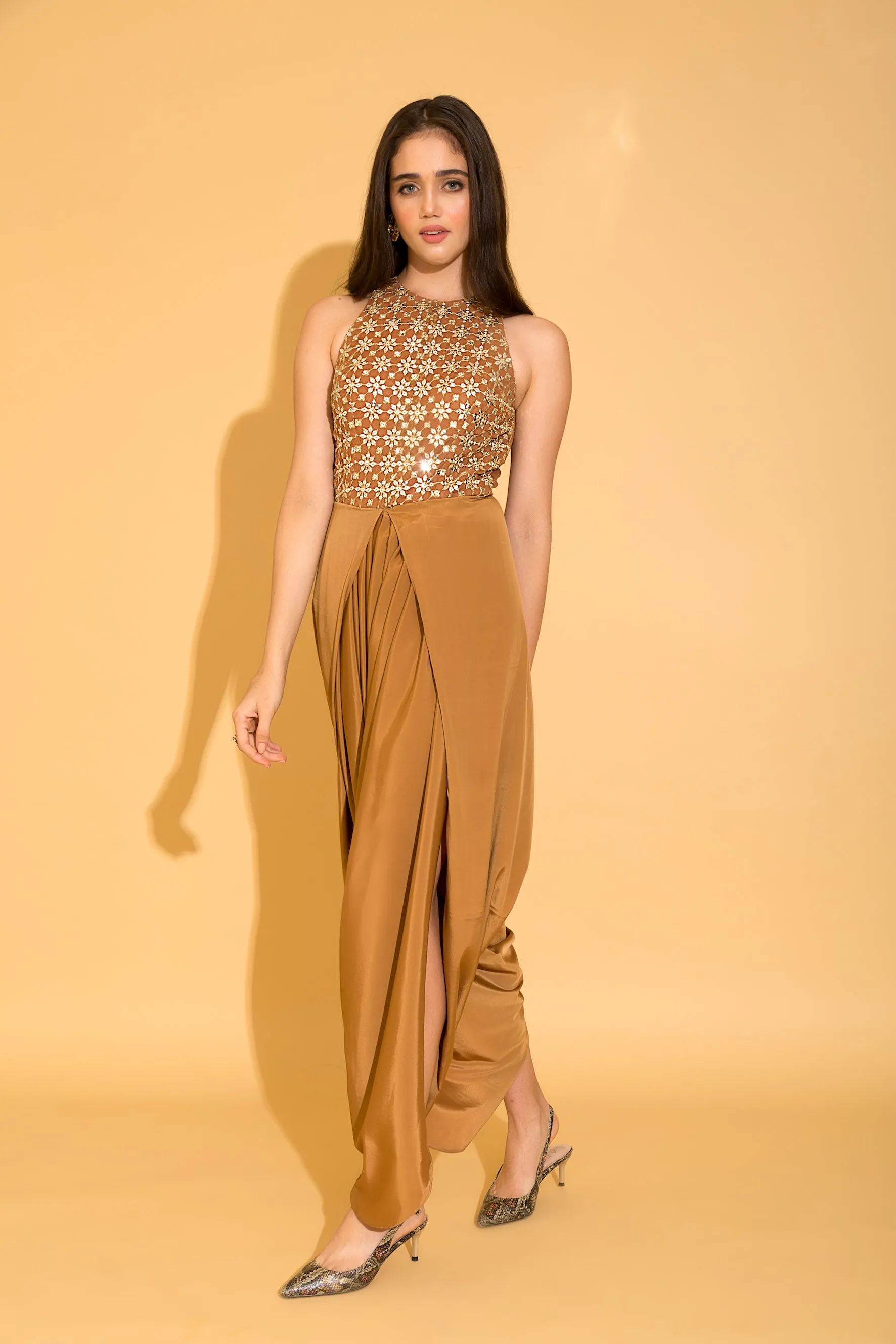 Iced Coffee Embroidered Dhoti Jumpsuit