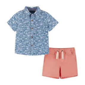 Infant Buttondown and Shorts Set | Shark Print