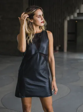 KIERA LEATHER SHIFT DRESS - BLACK