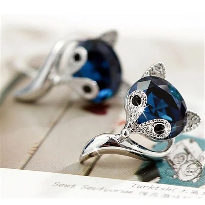 King Sweet Fox Sapphire Crystal Earrings - 925 Sterling Silver