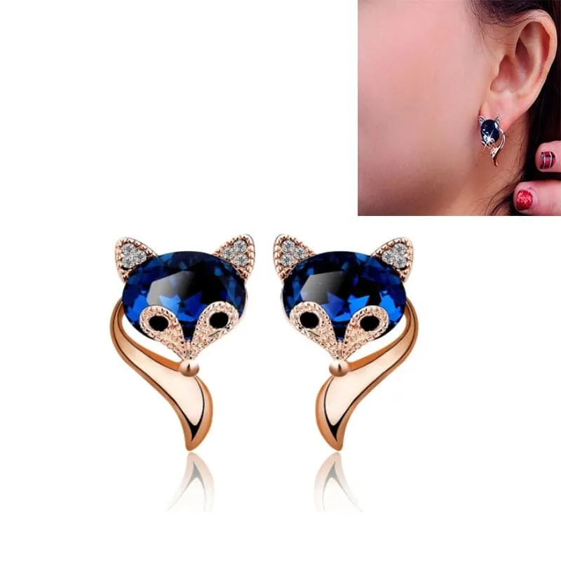 King Sweet Fox Sapphire Crystal Earrings - 925 Sterling Silver