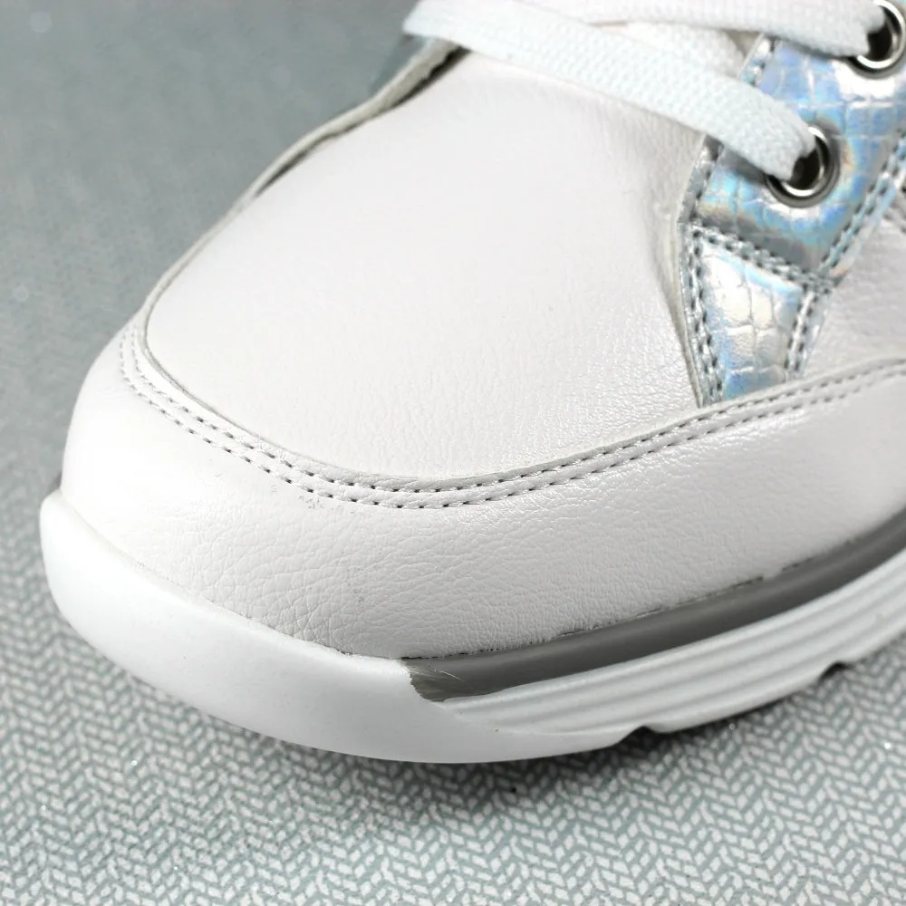 Ladies Lunar Shoes Kiley Trainer White Wedge Heel Laced Zip