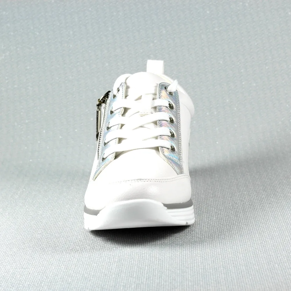 Ladies Lunar Shoes Kiley Trainer White Wedge Heel Laced Zip