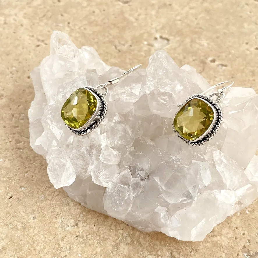 Lemon Quartz Cushion Cut Earrings