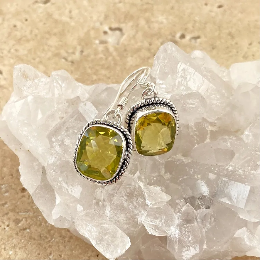 Lemon Quartz Cushion Cut Earrings