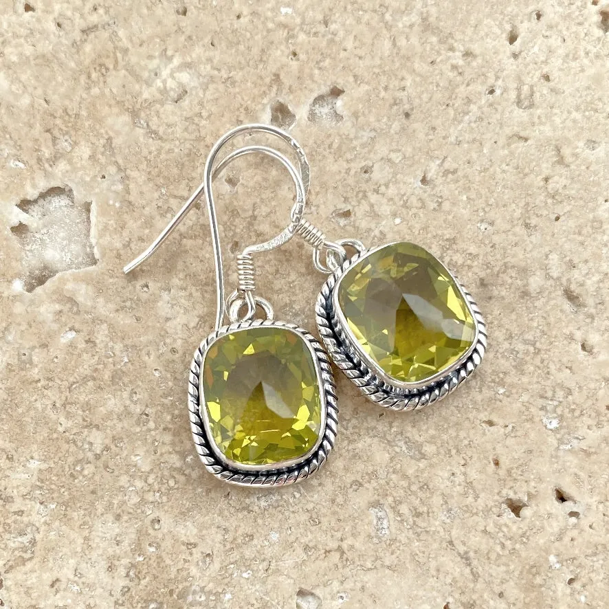 Lemon Quartz Cushion Cut Earrings