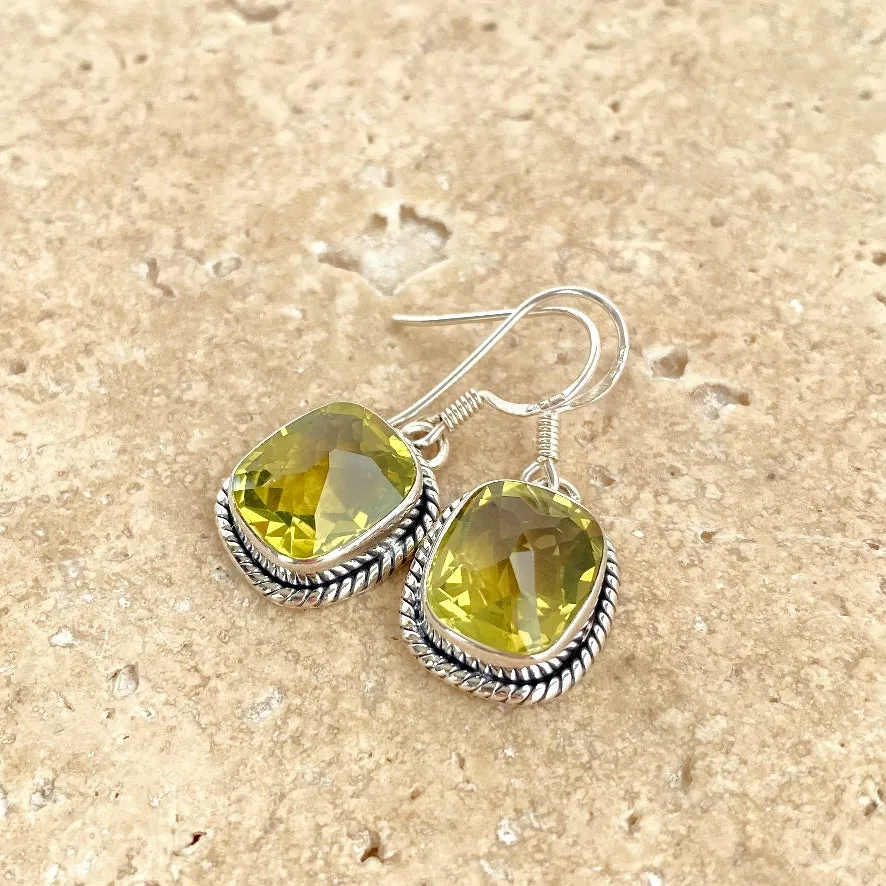 Lemon Quartz Cushion Cut Earrings