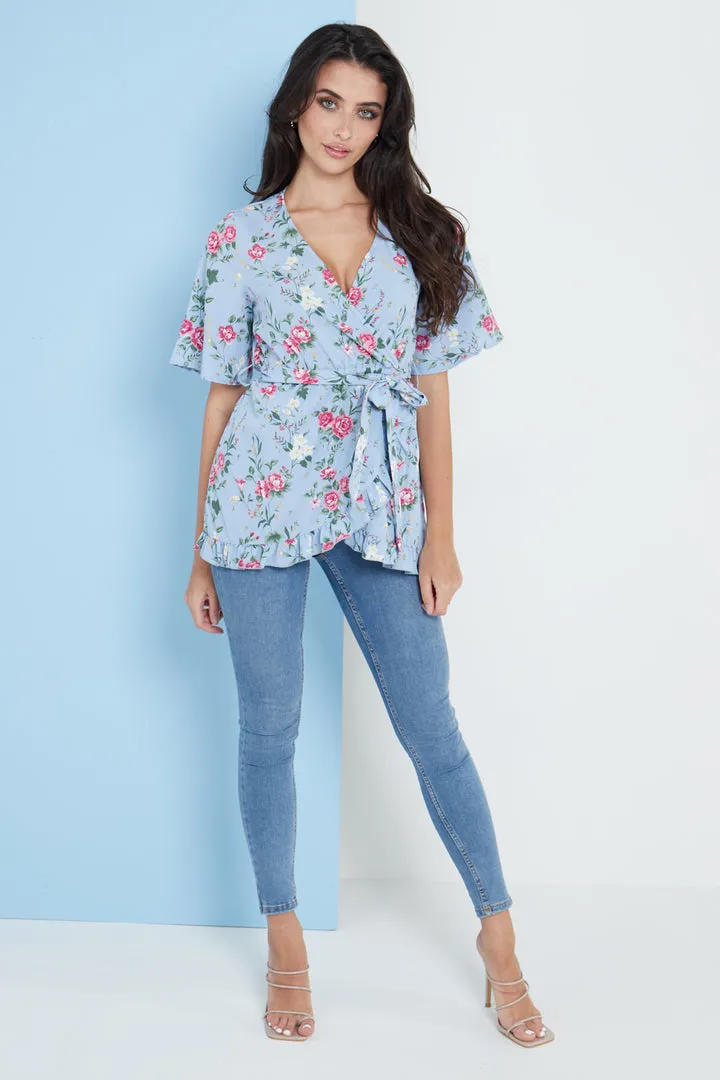 Lilura London Blue Floral Wrap Top