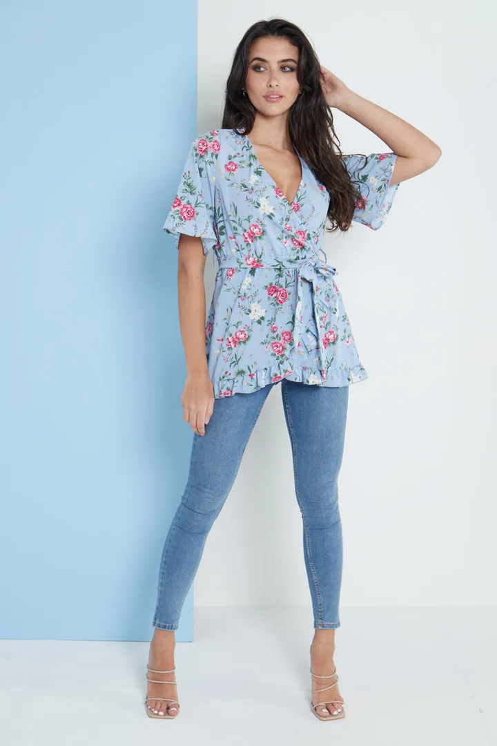 Lilura London Blue Floral Wrap Top