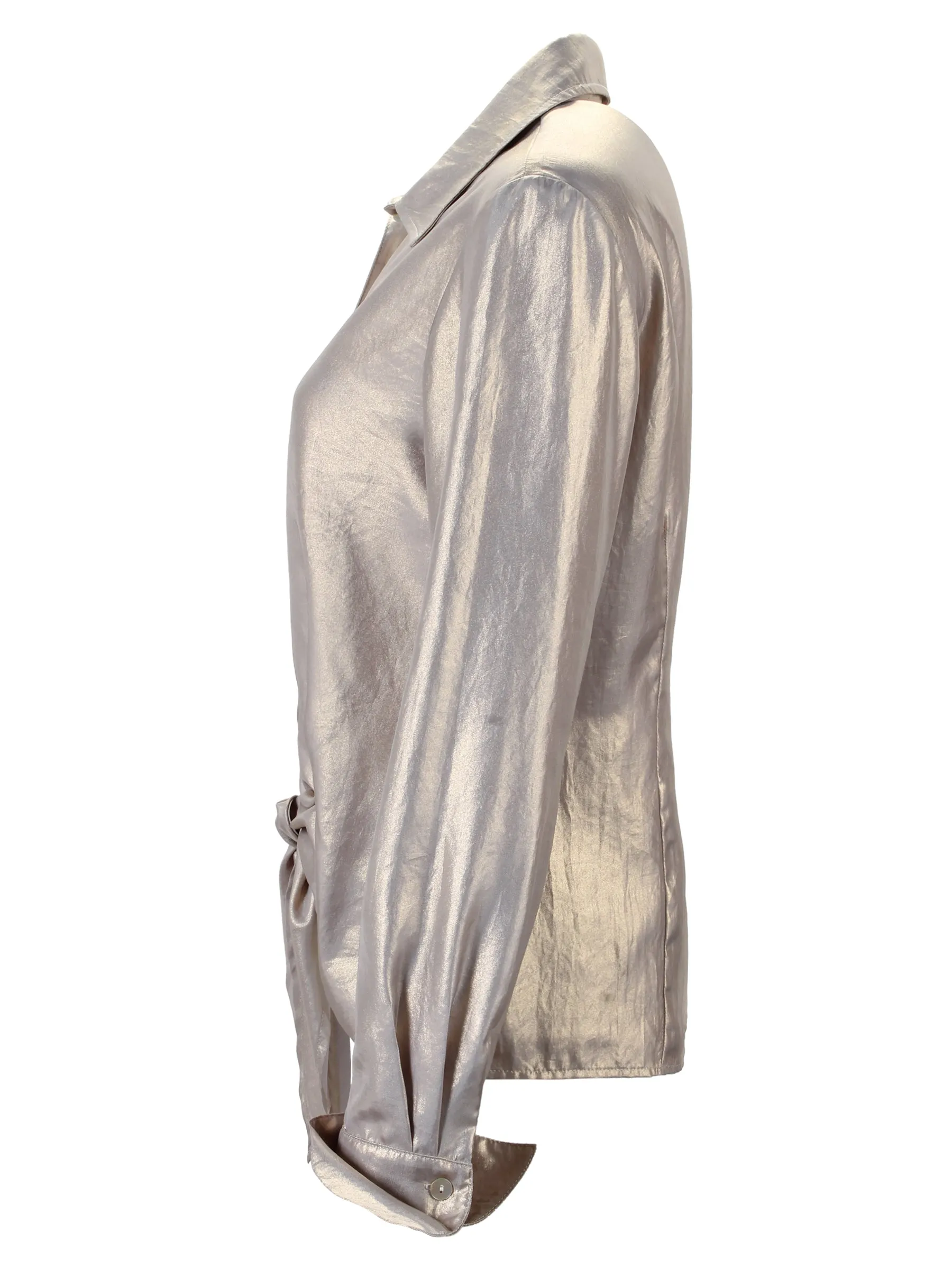 Lindy Tie Front Blouse Silver Silk/Cotton