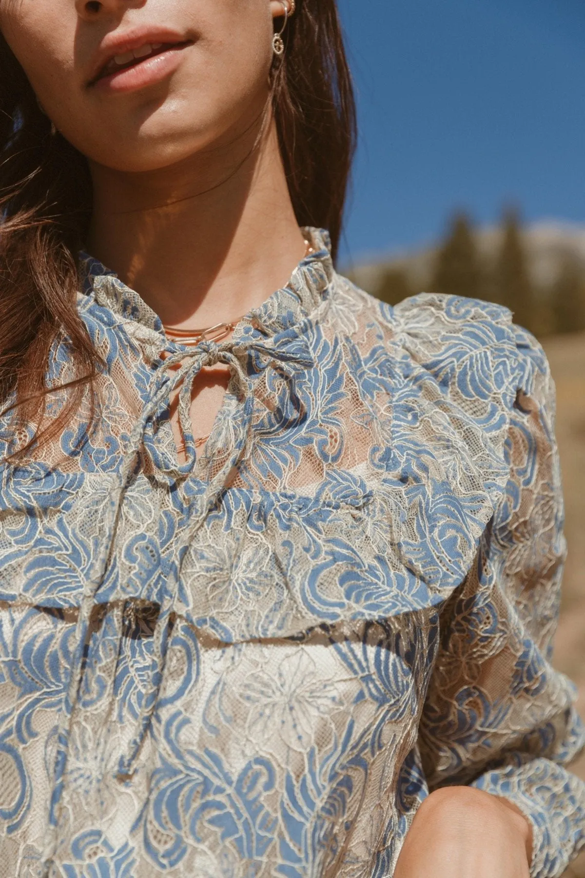 Lookin' Pretty Tie-Neck Lace Blouse